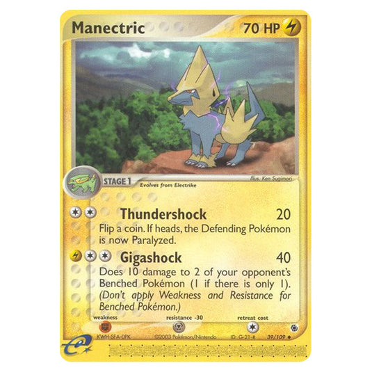 Manectric 39 card from the Pokemon set Ruby & Sapphire