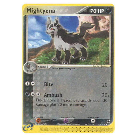 Mightyena 42 card from the Pokemon set Ruby & Sapphire