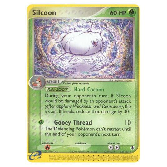 Silcoon 43 card from the Pokemon set Ruby & Sapphire