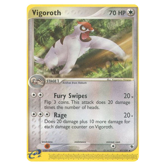 Vigoroth 47 card from the Pokemon set Ruby & Sapphire