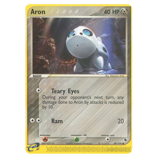 Aron 49 card from the Pokemon set Ruby & Sapphire