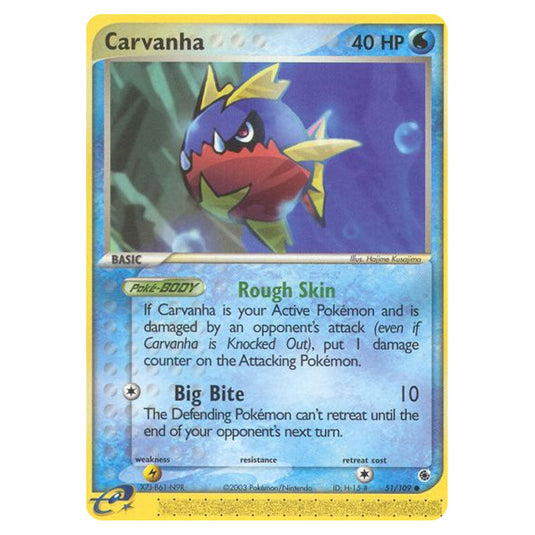 Carvanha 51 card from the Pokemon set Ruby & Sapphire