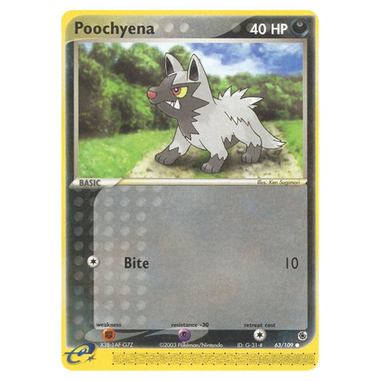 Poochyena 63 card from the Pokemon set Ruby & Sapphire