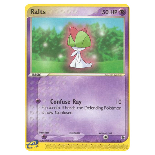 Ralts 66 card from the Pokemon set Ruby & Sapphire