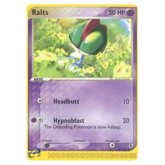 Ralts 67 card from the Pokemon set Ruby & Sapphire