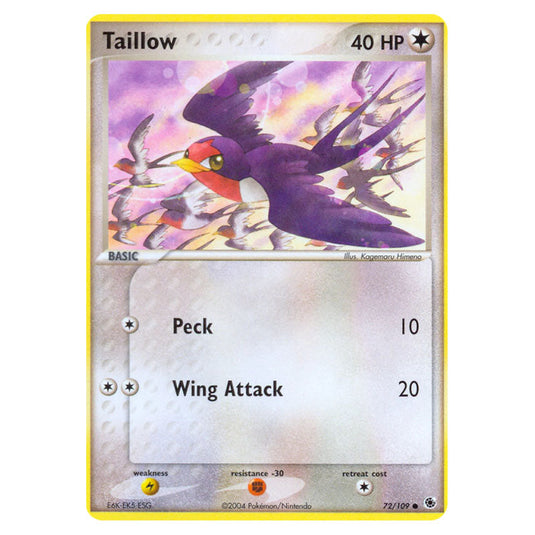 Taillow 72 card from the Pokemon set Ruby & Sapphire