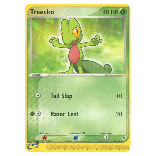 Treecko 76 card from the Pokemon set Ruby & Sapphire