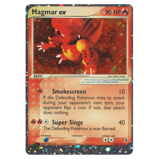 Magmar ex 100 card from the Pokemon set Ruby & Sapphire