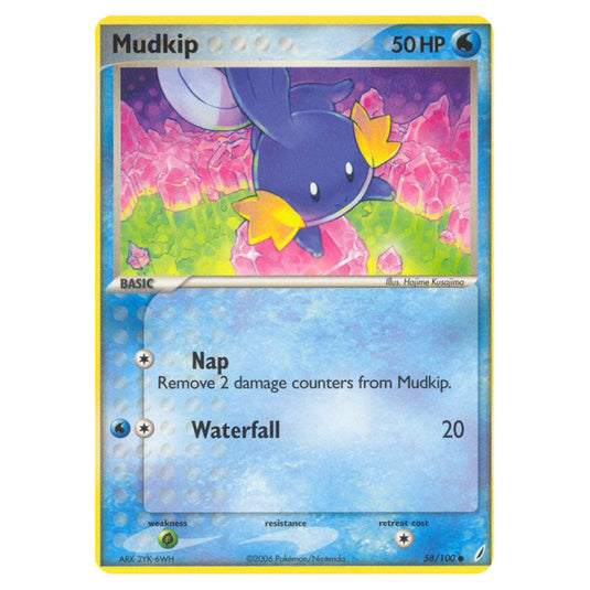 Mudkip 58 card from the Pokemon set Crystal Guardians