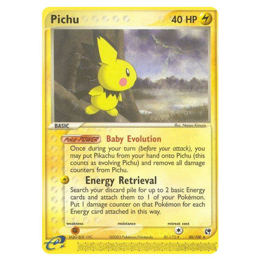 Pichu 20 card from the Pokemon set Sandstorm
