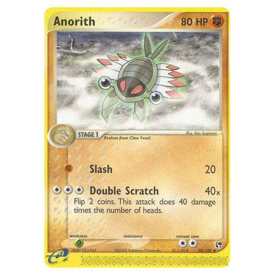 Anorith 28 card from the Pokemon set Sandstorm