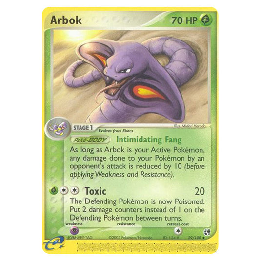 Arbok 29 card from the Pokemon set Sandstorm