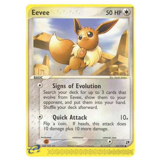 Eevee 63 card from the Pokemon set Sandstorm