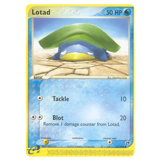 Lotad 67 card from the Pokemon set Sandstorm