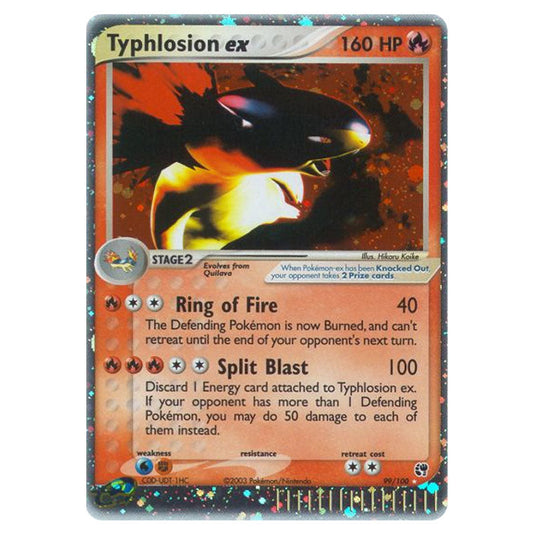 Typhlosion ex 99 card from the Pokemon set Sandstorm