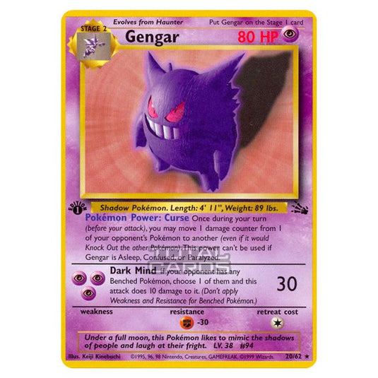 Pokemon - Fossil - Gengar - 20/62-Excellent-First Edition-English