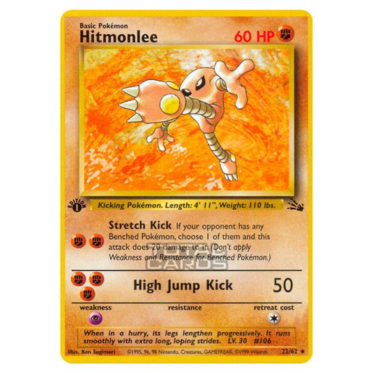 Pokemon - Fossil - Hitmonlee - 22/62-Mint-First Edition-English
