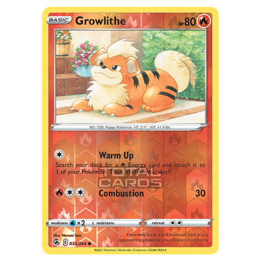 Pokemon - Sword & Shield - Fusion Strike - Growlithe - 032/264 - (Reverse Holo)