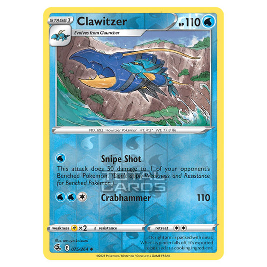 Pokemon - Sword & Shield - Fusion Strike - Clawitzer - 075/264 - (Reverse Holo)