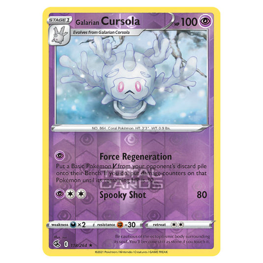 Pokemon - Sword & Shield - Fusion Strike - Galarian Cursola - 118/264 - (Reverse Holo)