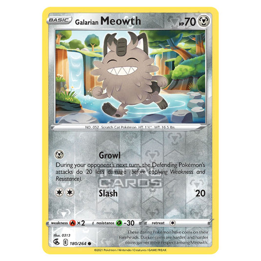 Pokemon - Sword & Shield - Fusion Strike - Galarian Meowth - 180/264 - (Reverse Holo)