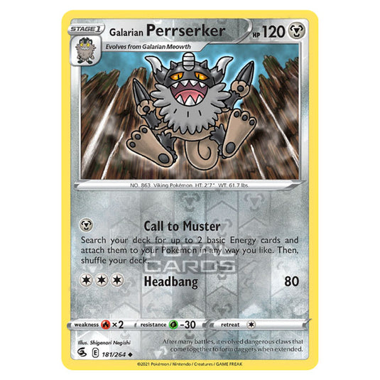 Pokemon - Sword & Shield - Fusion Strike - Galarian Perrserker - 181/264 - (Reverse Holo)