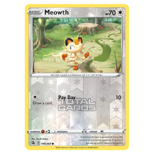 Pokemon - Sword & Shield - Fusion Strike - Meowth - 199/264 - (Reverse Pokemon - Sword & Shield - Fusion Strike - Meowth - 199/264 - (Reverse