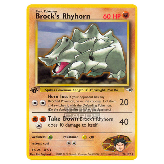 1995 rhyhorn pokemon card Pokemon - Gym - Gym Heroes - Brock's Rhyhorn