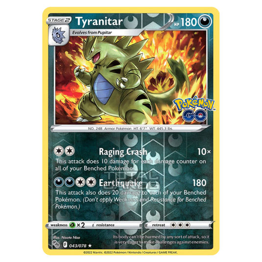 Pokemon - Sword & Shield - Pokemon Go - Tyranitar - 043/78 - (Reverse Holo)