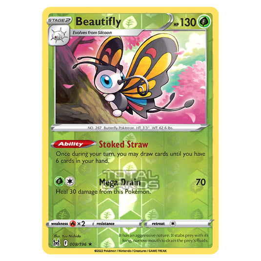 Pokemon - Sword & Shield - Lost Origin - Beautifly - 8/196 - (Reverse Holo)