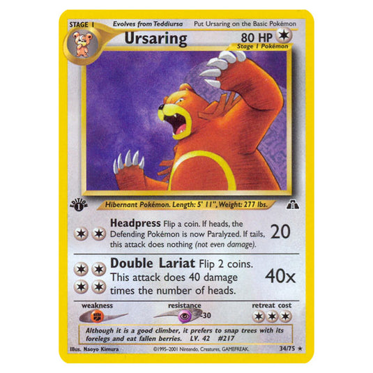 Pokemon - Neo - Neo Discovery - Ursaring - 34/75 Pokemon - Neo - Neo Discovery - Ursaring - 34/75