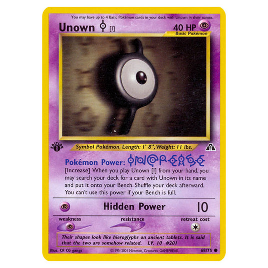unown pokemon card 1995 price P 58/105 Uncommon 1st Edition Neo Destiny Near Mint You cant use this power if another Unown Q is using QUICKEN Unown I #68 Prices |