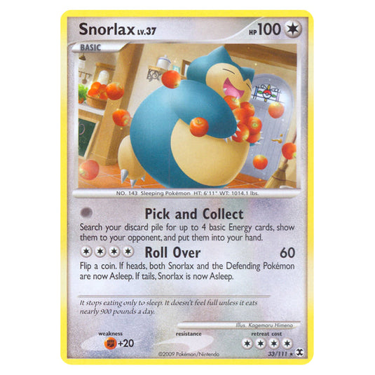 Snorlax 33 card from the Pokemon set Rising Rivals