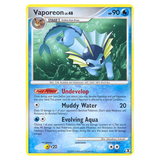 Vaporeon 34 card from the Pokemon set Rising Rivals