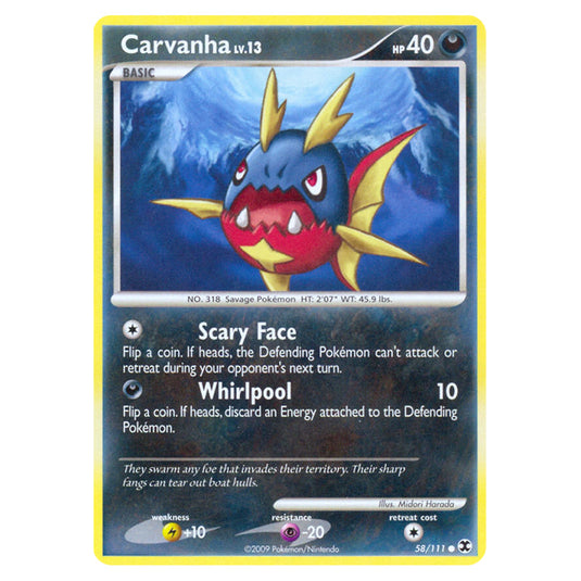 Carvanha 58 card from the Pokemon set Rising Rivals