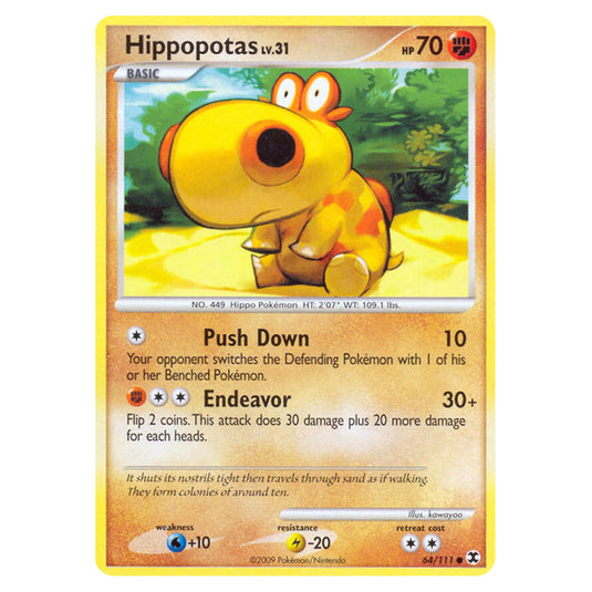 Hippopotas 64 card from the Pokemon set Rising Rivals