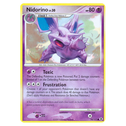 Nidorino 74 card from the Pokemon set Rising Rivals