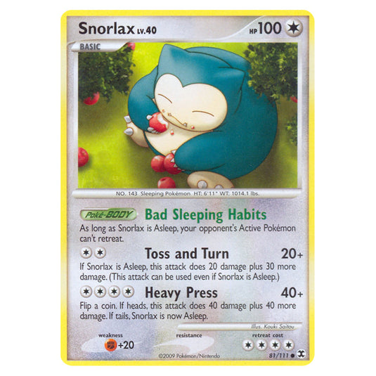 Snorlax 81 card from the Pokemon set Rising Rivals