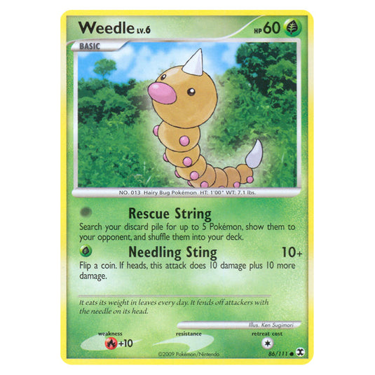 Weedle 86 card from the Pokemon set Rising Rivals