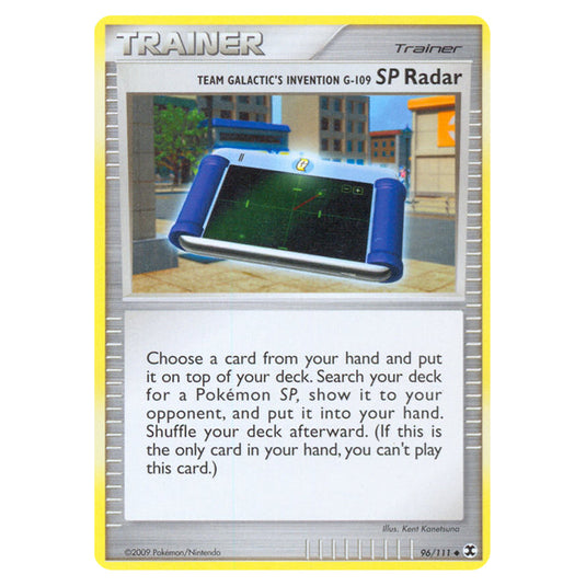 Team Galactic's Invention G-109 SP Radar 96 card from the Pokemon set Rising Rivals