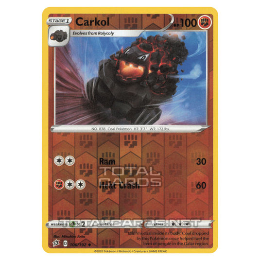 Pokemon - Sword & Shield - Rebel Clash - Carkol - 106/192 - (Reverse Holo)