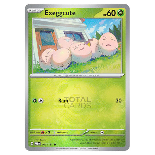 Exeggcute 001 Reverse Holo Master Ball card from the Pokemon set Prismatic Evolutions