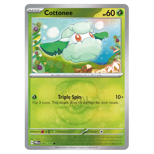 Cottonee 007 Reverse Holo Master Ball card from the Pokemon set Prismatic Evolutions