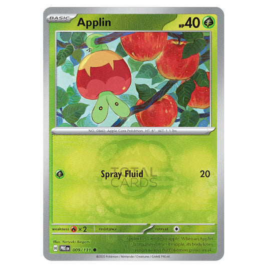Applin 009 Reverse Holo Master Ball card from the Pokemon set Prismatic Evolutions