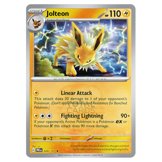 Jolteon 029 Reverse Holo Master Ball card from the Pokemon set Prismatic Evolutions