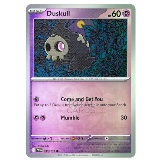 Duskull 035 Reverse Holo Master Ball card from the Pokemon set Prismatic Evolutions