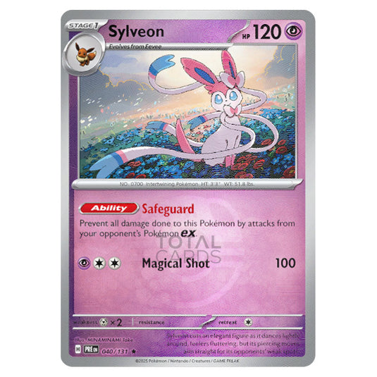 Sylveon 040 Reverse Holo Master Ball card from the Pokemon set Prismatic Evolutions