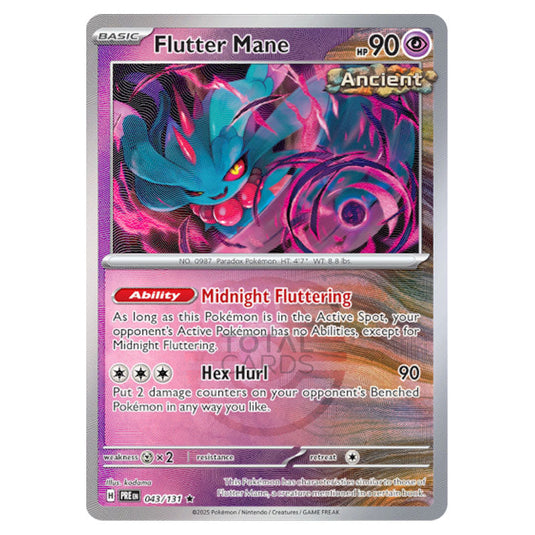 Flutter Mane 043 Reverse Holo Master Ball card from the Pokemon set Prismatic Evolutions