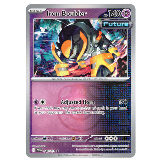 Iron Boulder 046 Reverse Holo Master Ball card from the Pokemon set Prismatic Evolutions