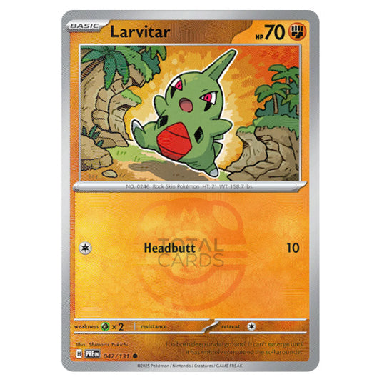 Larvitar 047 Reverse Holo Master Ball card from the Pokemon set Prismatic Evolutions
